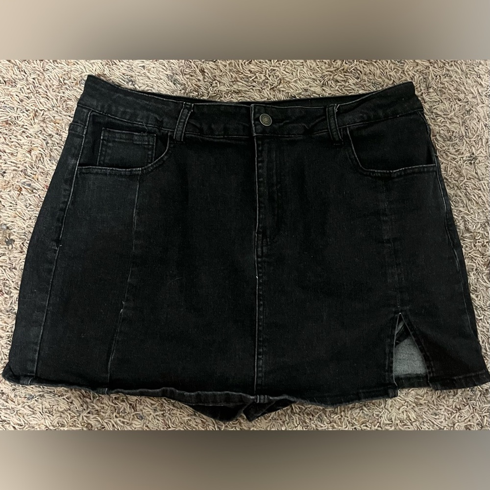 Black Denim Skort with slit
